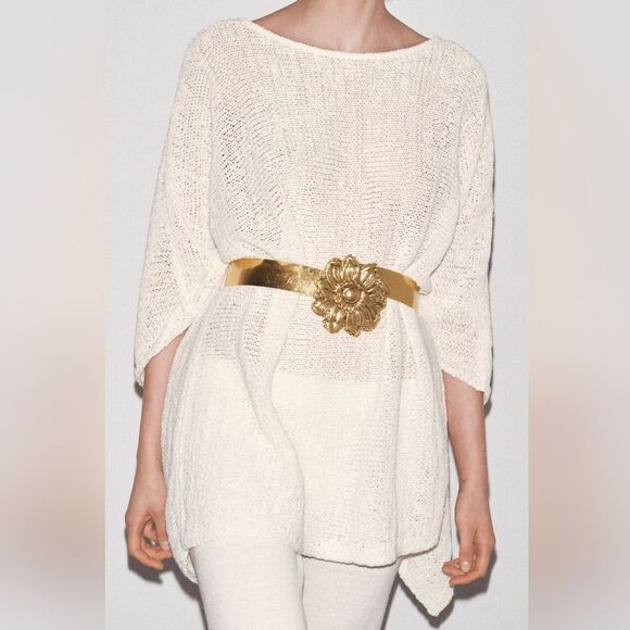 Nwt Zara BLOGGER\'S FAVE! Zara Gold Metal Flower Belt NWT Size 30 main image 6